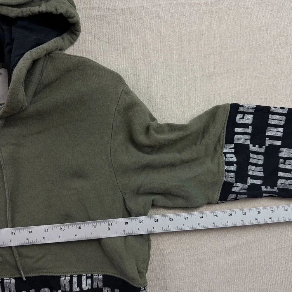 True Religion Hoodie Mens Large Olive Black Monogram Pullover Sweatshirt Logo